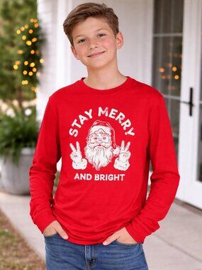 Christmas “Stay Merry & Bright” Graphic Tee Boys XL 14–16 – NWT
